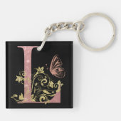 Roze Glitter Floral Letter L Sleutelhanger (Achterkant)