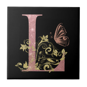 Roze Glitter Floral Letter L Tegeltje