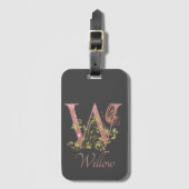Roze Glitter Floral Letter W Bagagelabel (Voorkant (verticaal))