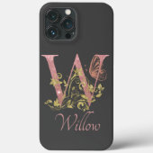 Roze Glitter Floral Letter W Case-Mate iPhone Case (Achterkant)
