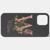 Roze Glitter Floral Letter W Case-Mate iPhone Case (Achterkant (horizontaal))