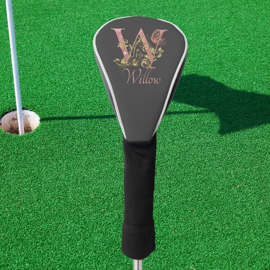 Roze Glitter Floral Letter W Golfheadcover