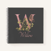 Roze Glitter Floral Letter W Sketch Notitieboek (Voorkant)