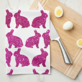Roze Glitter Folie Konijn Pasen Lente Theedoek (Quarter Fold)