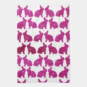 Roze Glitter Folie Konijn Pasen Lente Theedoek