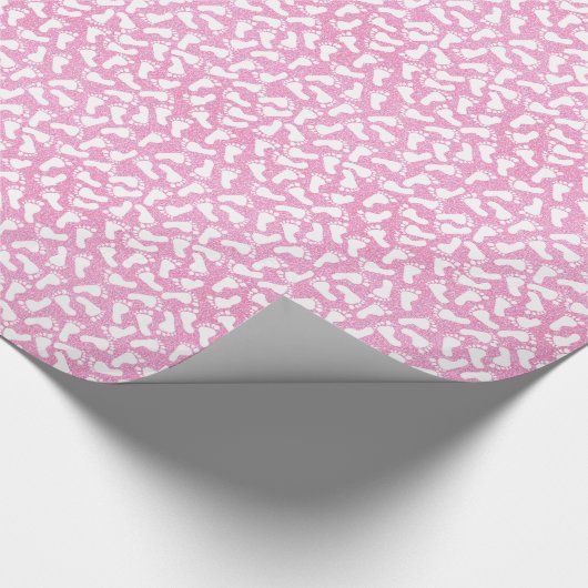 Roze Glitter Foot Print Baby shower Wrapping Paper Cadeaupapier (Hoek)