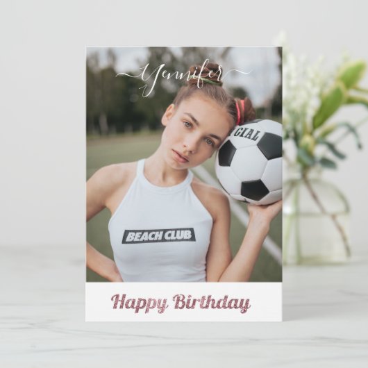 roze glitter - football minnaar - jarig meisje (Staand voorkant)