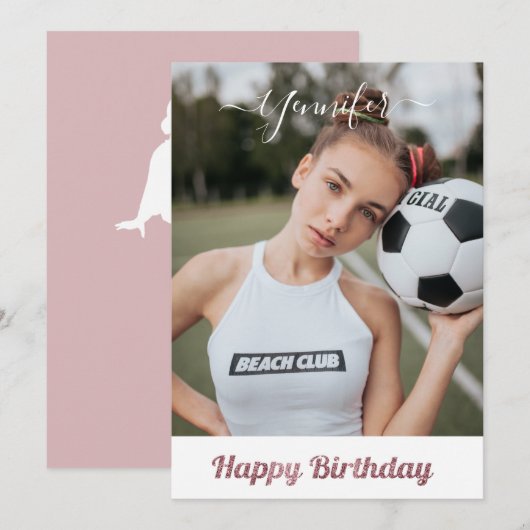 roze glitter - football minnaar - jarig meisje (Voorkant / Achterkant)