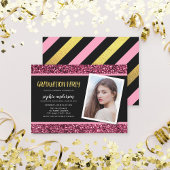 Roze Glitter Foto Afstudeerfeest Uitnodiging