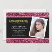 Roze Glitter Foto Afstudeerfeest Uitnodiging (Voorkant)