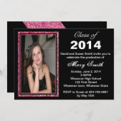 Roze Glitter Foto Lijst Afstuderen Invitation Kaart (Voorkant / Achterkant)