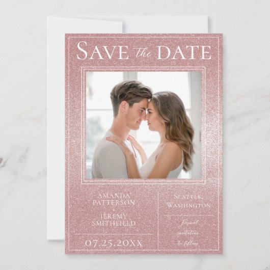 Roze Glitter Foto slaat de datum op Save The Date (Voorkant)