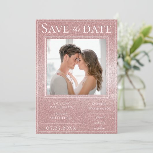Roze Glitter Foto slaat de datum op Save The Date (Staand voorkant)