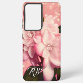 Roze Glitter Gardenia Monogram Samsung Galaxy Hoesje (Achterkant)