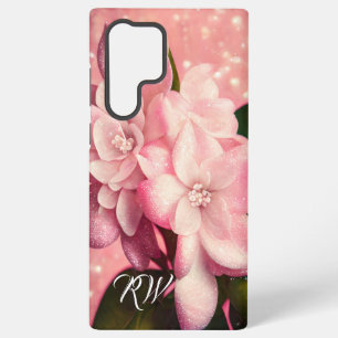 Roze Glitter Gardenia Monogram Samsung Galaxy Hoesje