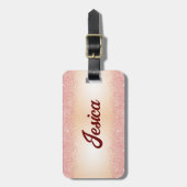 Roze Glitter Geborsteld Metalen Script Bagagelabel (Voorkant verticaal)