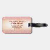 Roze Glitter Geborsteld Metalen Script Bagagelabel (Achterkant horizontaal)