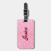 Roze Glitter Geborsteld Script Bagagelabels (Voorkant verticaal)