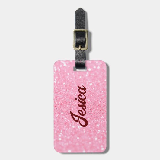 Roze Glitter Geborsteld Script Bagagelabels (Voorkant verticaal)