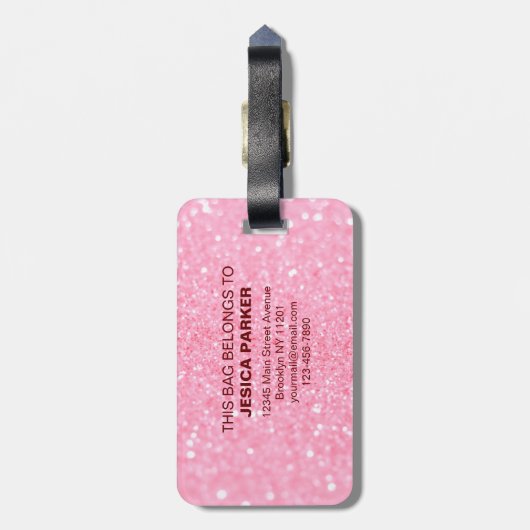 Roze Glitter Geborsteld Script Bagagelabels (Achterkant verticaal)