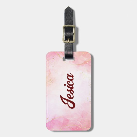 Roze Glitter Geborsteld Script Bagagelabels (Voorkant verticaal)