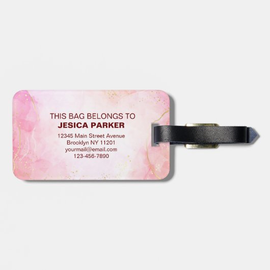 Roze Glitter Geborsteld Script Bagagelabels (Achterkant horizontaal)