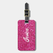 Roze Glitter Geborsteld Script Bagagelabels (Voorkant verticaal)