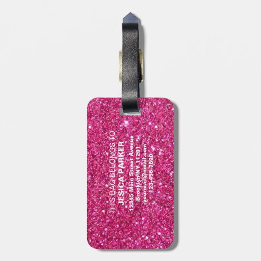 Roze Glitter Geborsteld Script Bagagelabels (Achterkant verticaal)
