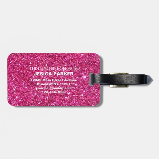 Roze Glitter Geborsteld Script Bagagelabels (Achterkant horizontaal)