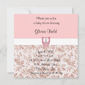 Roze glitter (gedrukt) Baby Owl Uitnodiging (Achterkant)