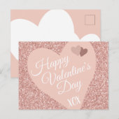 Roze Glitter Gelukkige Valentijnsdag XOX Briefkaart (Voorkant / Achterkant)