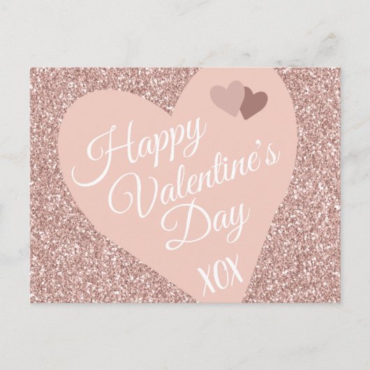 Roze Glitter Gelukkige Valentijnsdag XOX Briefkaart (Voorkant)