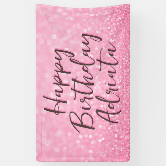 Roze Glitter Gelukkige Verjaardag Gepersonaliseerd Spandoek (Verticaal)
