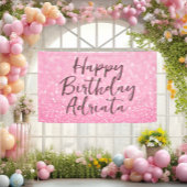 Roze Glitter Gelukkige Verjaardag Gepersonaliseerd Spandoek