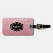 Roze glitter gepersonaliseerd bagagelabel (Voorkant horizontaal)