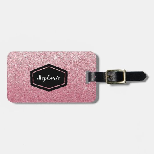 Roze glitter gepersonaliseerd bagagelabel (Voorkant horizontaal)