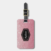 Roze glitter gepersonaliseerd bagagelabel (Voorkant verticaal)