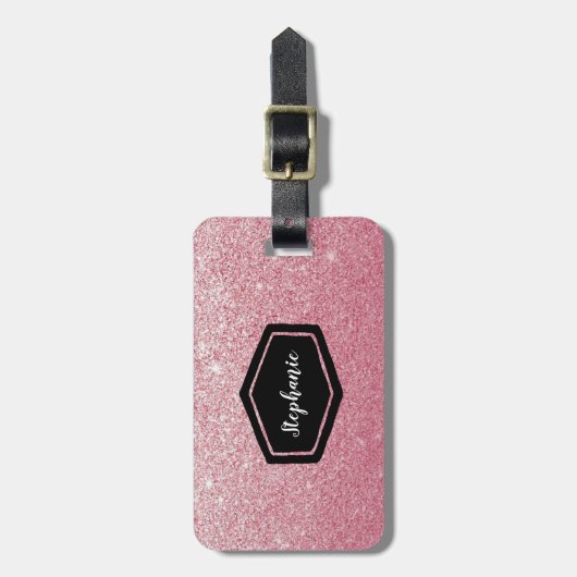 Roze glitter gepersonaliseerd bagagelabel (Voorkant verticaal)