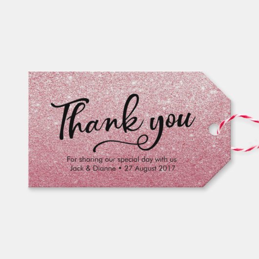 Roze glitter gepersonaliseerd dank u gunst labels cadeaulabel (Voorkant (Horizontaal))