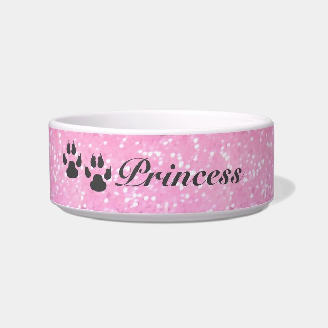 Roze glitter Gepersonaliseerd kleine hond Voerbakje (Voorkant)