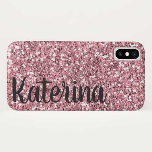 Roze Glitter Gepersonaliseerd met Jouw naam. Case-Mate iPhone Case (Achterkant (horizontaal))