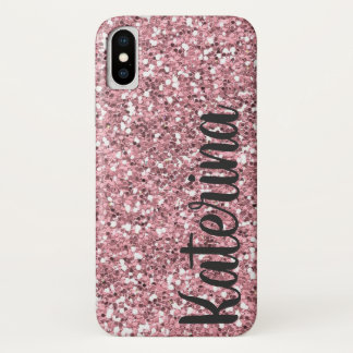 Roze Glitter Gepersonaliseerd met Jouw naam. iPhone X Hoesje