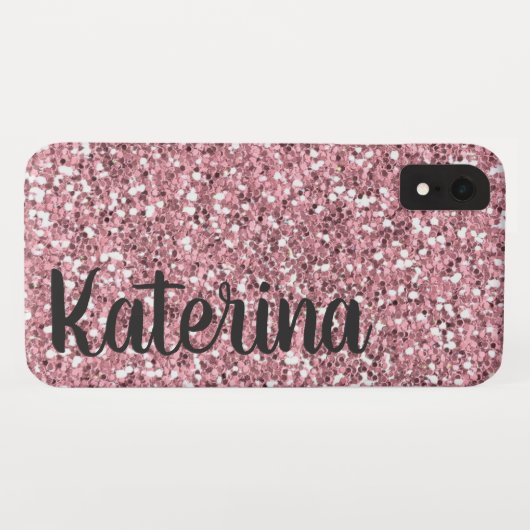 Roze Glitter Gepersonaliseerd met Jouw naam. Case-Mate iPhone Case (Achterkant (horizontaal))