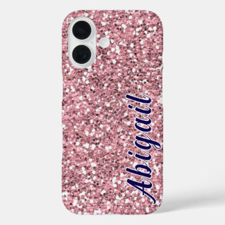 Roze Glitter Gepersonaliseerd met Jouw naam. iPhone 16 Hoesje