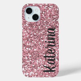 Roze Glitter Gepersonaliseerd met Jouw naam. iPhone 15 Case