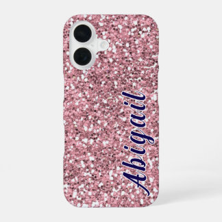 Roze Glitter Gepersonaliseerd met Jouw naam. iPhone 16 Hoesje