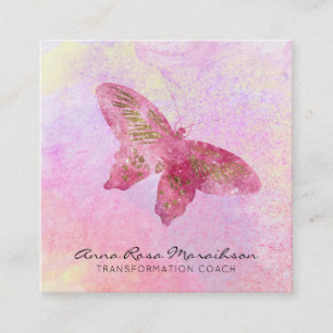 *~* Roze Glitter Gilded Butterfly Pastel Fantasy Vierkante Visitekaartje