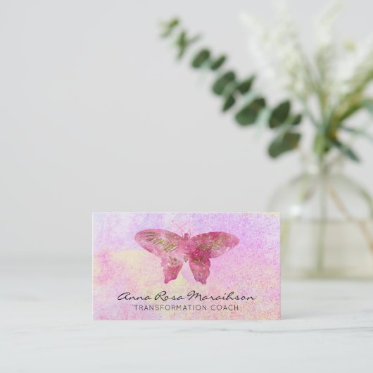 *~* Roze Glitter Gilded Pastel Fantasy Butterfly Visitekaartje (Staand voorkant)