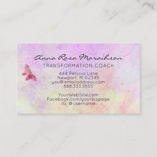 *~* Roze Glitter Gilded Pastel Fantasy Butterfly Visitekaartje (Achterkant)