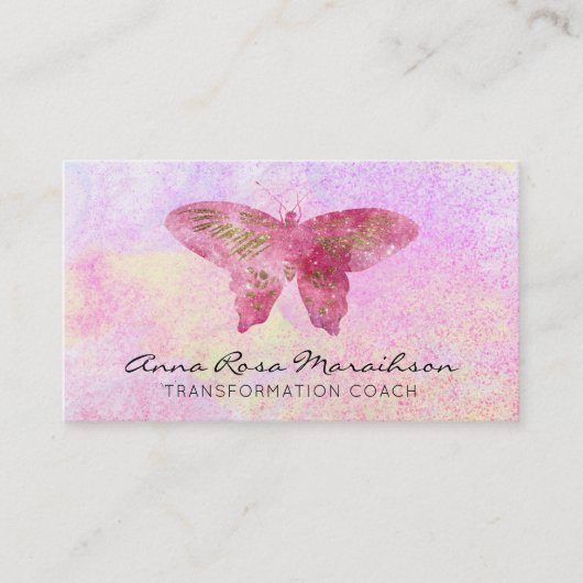 *~* Roze Glitter Gilded Pastel Fantasy Butterfly Visitekaartje (Voorkant)